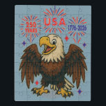 Bald Eagle mit Fireworks- USA 250 Years 1776-2026 Puzzle<br><div class="desc">Feiern Sie Amerikas 250-jähriges Jubiläum mit diesem lustigen und festlichen Cartoon Glatzenadler Design! Mit fett roten,  weißen und blauen Feuerwerken mit dem Text "250 Years",  "USA" und "1776-2026" ist dieses fröhliche patriotische Kunstwerk perfekt für den Unabhängigkeitstag,  die Semiquincentennale oder jeden amerikanischen Stolz.</div>