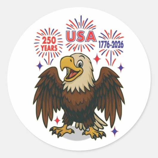 Bald Eagle mit Fireworks- USA 250 Years 1776-2026 Runder Aufkleber (Vorderseite)