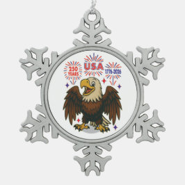 Bald Eagle mit Fireworks- USA 250 Years 1776-2026 Schneeflocken Zinn-Ornament