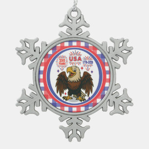 Bald Eagle mit Fireworks- USA 250 Years 1776-2026 Schneeflocken Zinn-Ornament