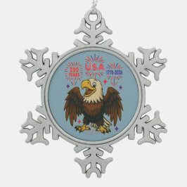 Bald Eagle mit Fireworks- USA 250 Years 1776-2026 Schneeflocken Zinn-Ornament