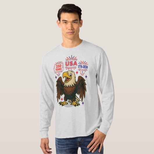 Bald Eagle mit Fireworks- USA 250 Years 1776-2026 T-Shirt (Vorne ganz)