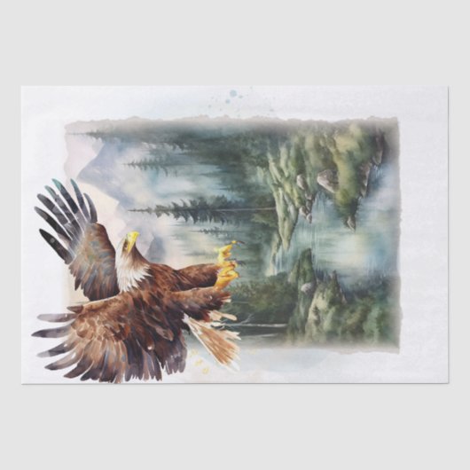 Bald Eagle Mountain River Wasserfarbe Seidenpapier (Vorderseite)
