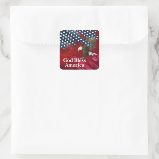 Bald Eagle on American Flag Abstract Quadratischer Aufkleber (Tasche)