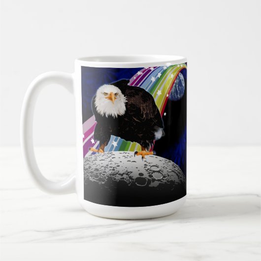 Bald Eagle on Moon Fun Rainbow Space Fans Name Kaffeetasse (Links)