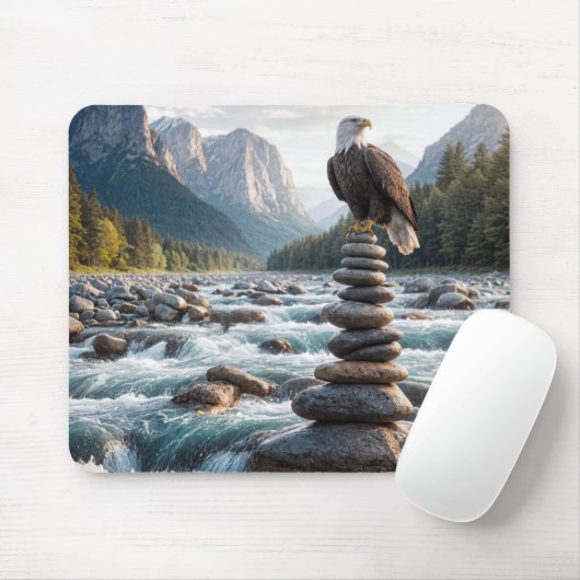 Bald Eagle on Stone Cairn Mousepad (Mit Mouse)