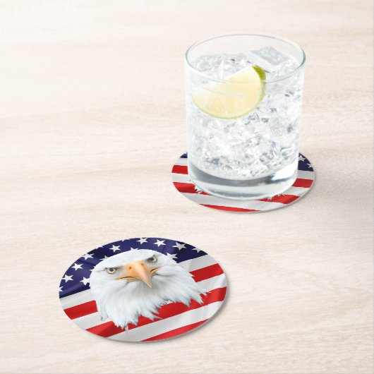 Bald Eagle phantastisch patriotisch Runder Pappuntersetzer (Vor Ort)