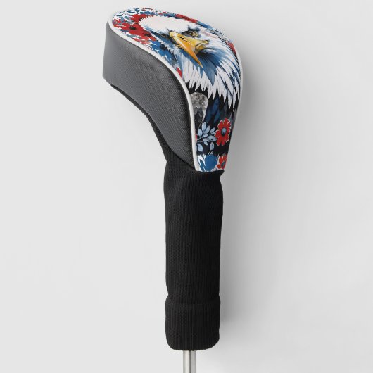 Bald Eagle Red White und Blue Floral USA Golf Headcover (angewinkelt)
