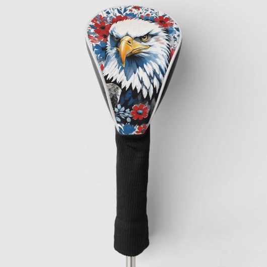 Bald Eagle Red White und Blue Floral USA Golf Headcover (Vorderseite)