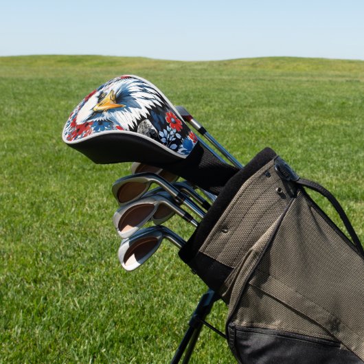 Bald Eagle Red White und Blue Floral USA Golf Headcover (In SItu)