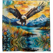 Bald Eagle River Wildblumen bei Sunset Duschvorhang (Vorderseite)