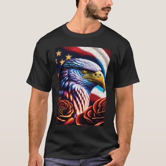 Bald Eagle Rose Patriotic 4th of July USA American T-Shirt (Vorderseite)