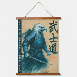 Bald Eagle Samurai Warrior - Japanischer Tintensti Wandteppich Mit Holzrahmen