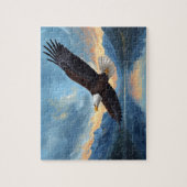 Bald Eagle Soaring Mountain Lake Sunset Art Puzzle (Vertikal)