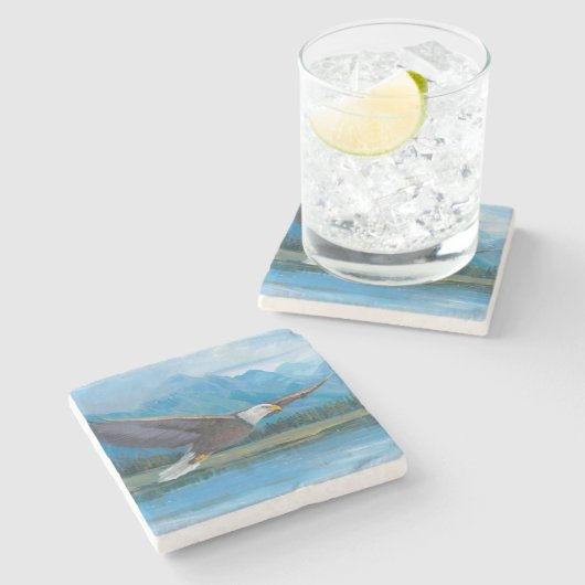 Bald Eagle Soaring Steinuntersetzer (Seitenansicht)