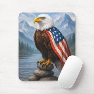 Bald Eagle trägt ein amerikanisches Flaggenkap Mousepad