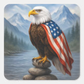 Bald Eagle trägt ein amerikanisches Flaggenkap Quadratischer Aufkleber (Vorderseite)