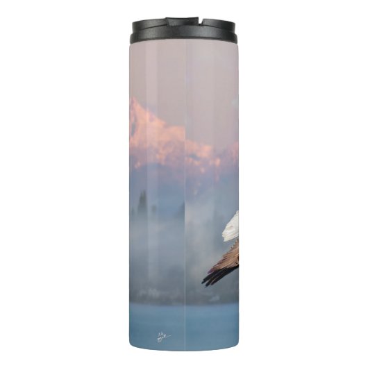 Bald Eagle über olympischen Bergen Schöne Kunst Thermosbecher (Rückseite)