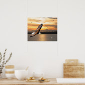 Bald Eagle über olympisches Gebirge Sonnenuntergan Poster (Küche)