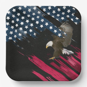 Bald Eagle unter amerikanischer Flagge Abstrakt Pappteller