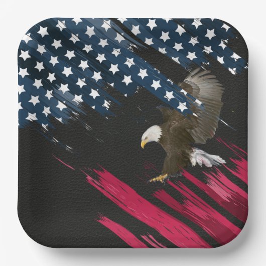 Bald Eagle unter amerikanischer Flagge Abstrakt Pappteller (Vorderseite)