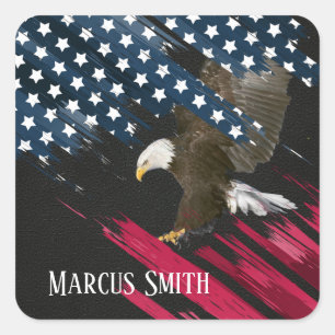 Bald Eagle unter amerikanischer Flagge Abstrakt Quadratischer Aufkleber