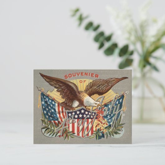 Bald Eagle US Flag Fireworks Firecracker Postkarte (Stehend Vorderseite)