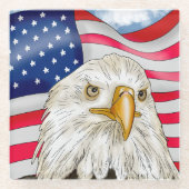 Bald Eagle vor der amerikanischen Flagge Patriotis Glasuntersetzer (Vorderseite)