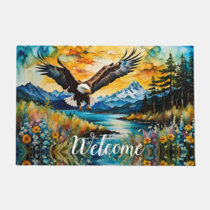 Bald Eagle Wildblumen bei Sonnenuntergang BEGRÜSSE Fußmatte