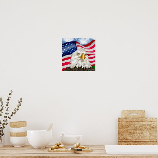 Bald Eagle with American Flag Background Poster (Küche)