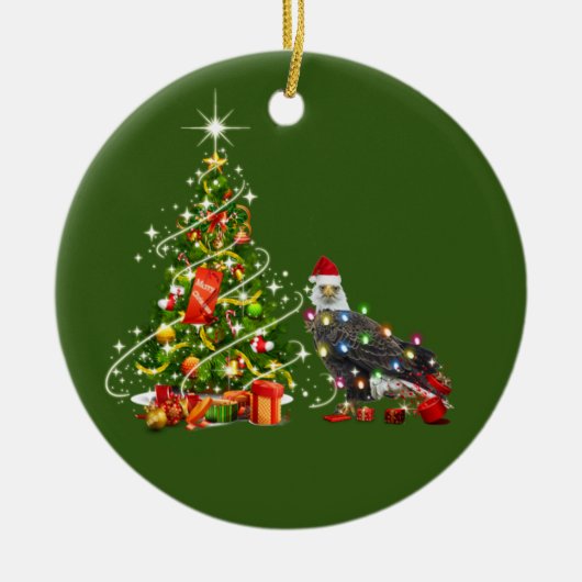 BALD EAGLE With Hat Scaft Christmas Keramik Ornament (Vorne)