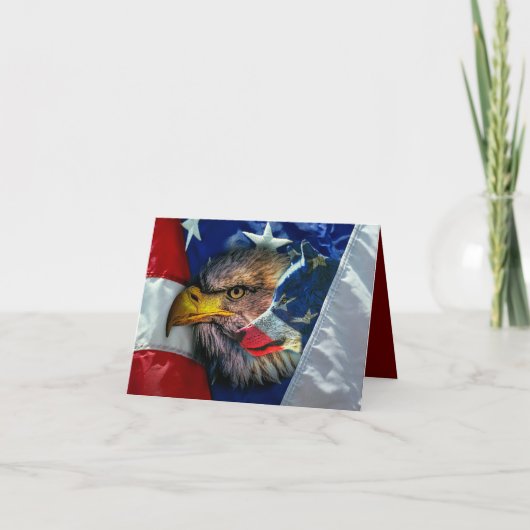 Bald Eagle Wolf American Flag Dankeskarte (Vorderseite)