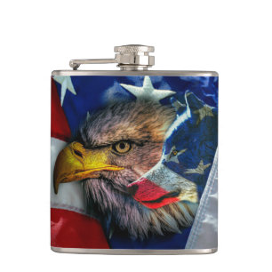 Bald Eagle Wolf American Flag Flachmann