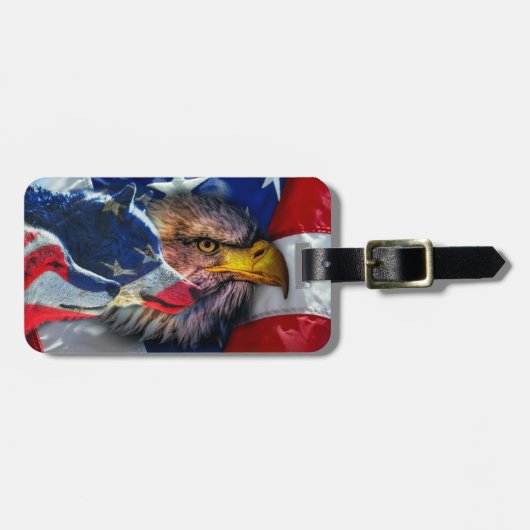 Bald Eagle Wolf American Flag Gepäckanhänger (Vorderseite horizontal)