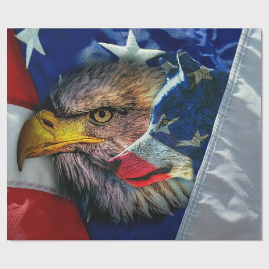Bald Eagle Wolf American Flag Geschenkpapier (Flach)