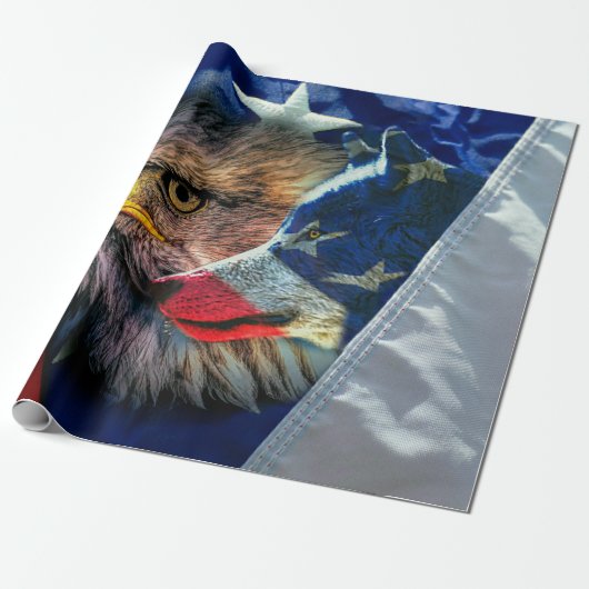 Bald Eagle Wolf American Flag Geschenkpapier (Ungerollt)