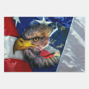 Bald Eagle Wolf American Flag Geschenkpapier Set
