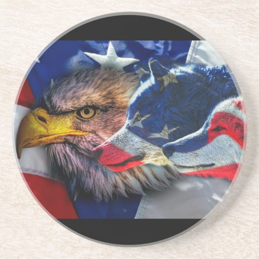 Bald Eagle Wolf American Flag Getränkeuntersetzer (Vorne)