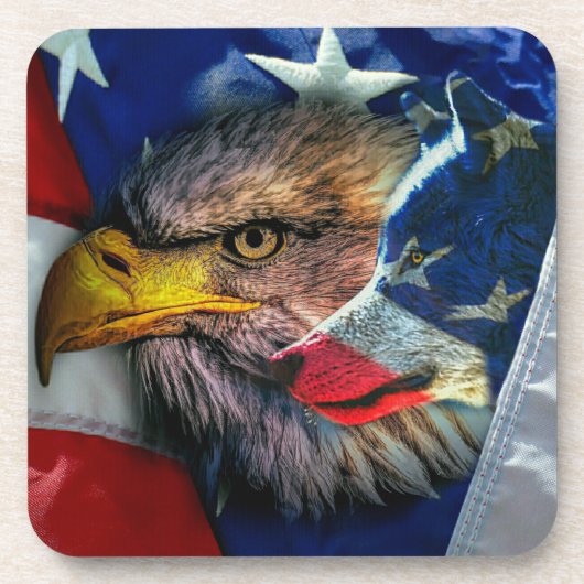 Bald Eagle Wolf American Flag Getränkeuntersetzer (Vorderseite)