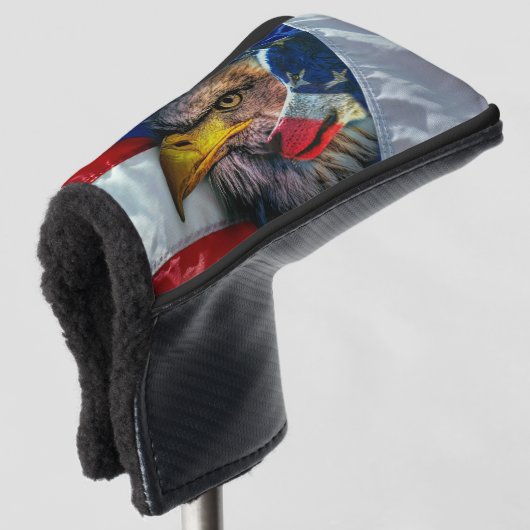 Bald Eagle Wolf American Flag Golf Headcover (3/4 Vorderseite)