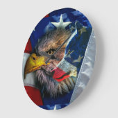 Bald Eagle Wolf American Flag Große Wanduhr (Winkel)