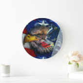 Bald Eagle Wolf American Flag Große Wanduhr (Zuhause)