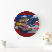 Bald Eagle Wolf American Flag Große Wanduhr (Zuhause)