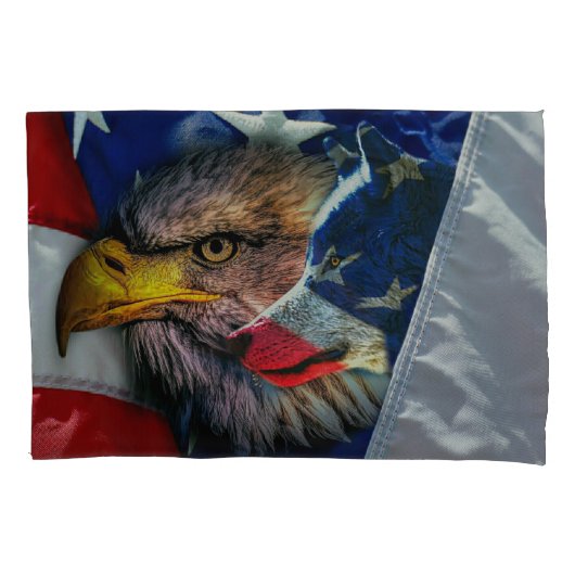 Bald Eagle Wolf American Flag Kissenbezug (Vorderseite)