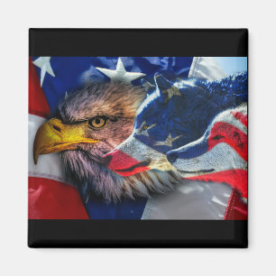 Bald Eagle Wolf American Flag Magnet