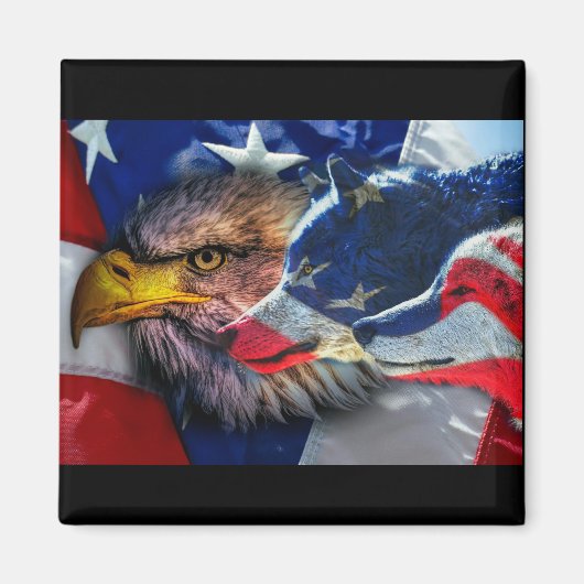 Bald Eagle Wolf American Flag Magnet (Vorne)
