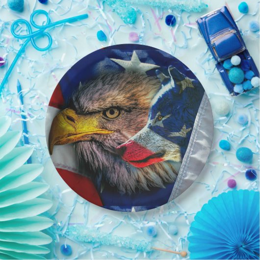 Bald Eagle Wolf American Flag Pappteller (Party)
