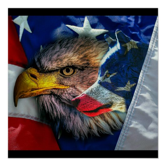 Bald Eagle Wolf American Flag Poster (Vorderseite)