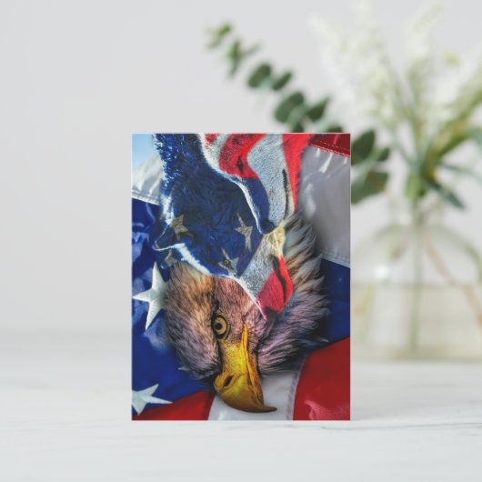 Bald Eagle Wolf American Flag Postkarte (Stehend Vorderseite)