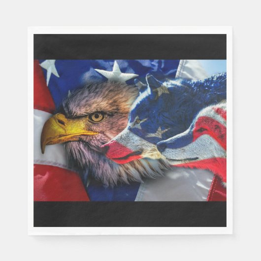 Bald Eagle Wolf American Flag Serviette (Vorderseite)